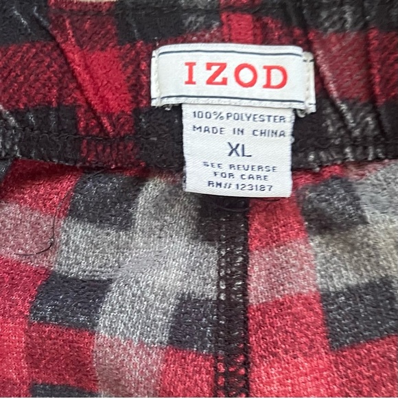IZOD casual fleece pajama pants XL black and red plaid side pockets - Picture 11 of 11